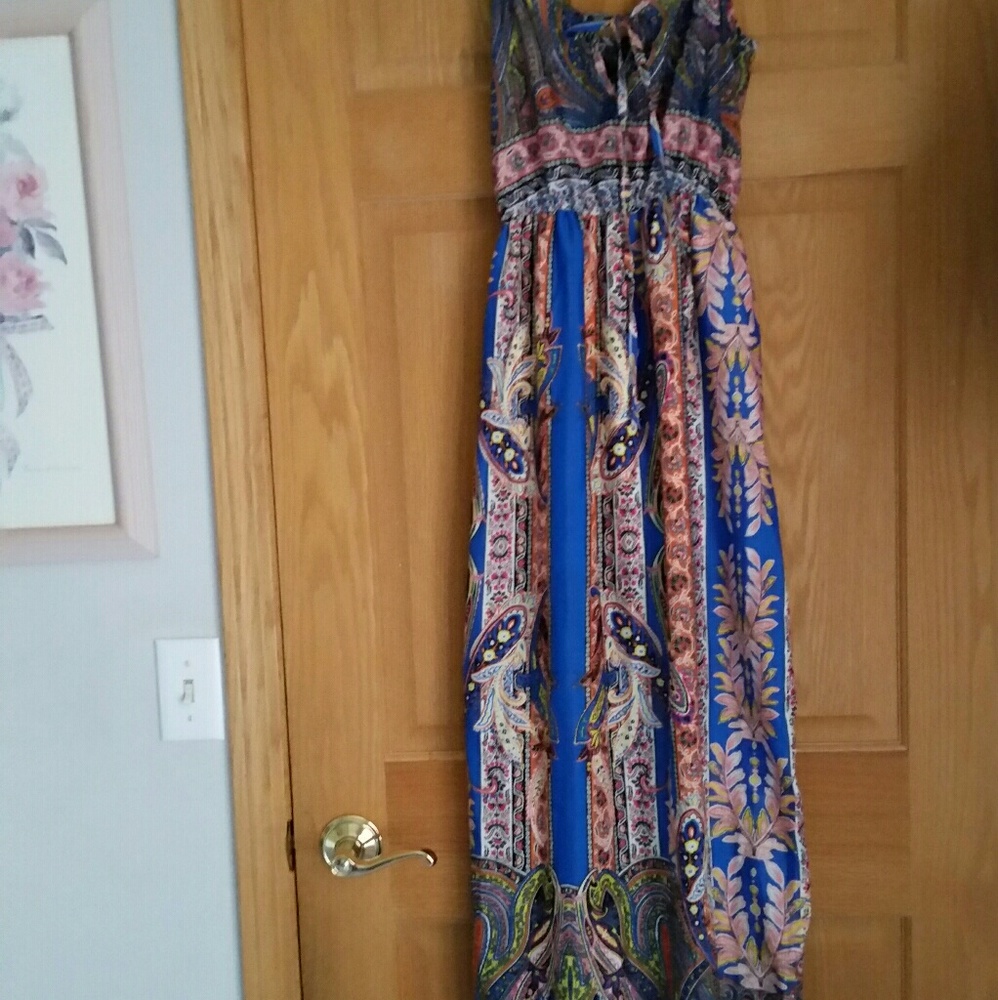 Maxi summer dress paisley blue white, pink, orange